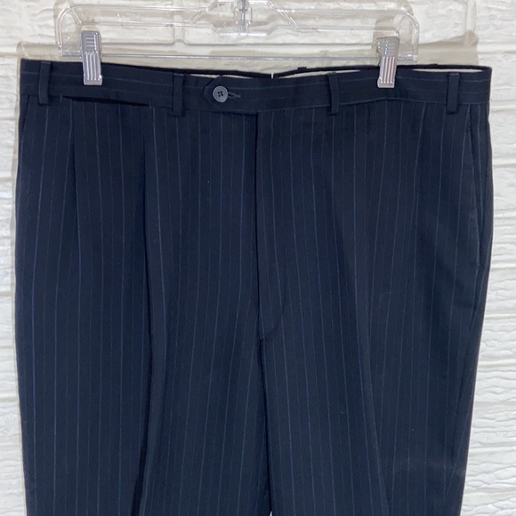 Hernando Trujillo Wool Blend Deep Navy Pinstripe Pleated Suit Dress Pants Sz 39 - Picture 2 of 6